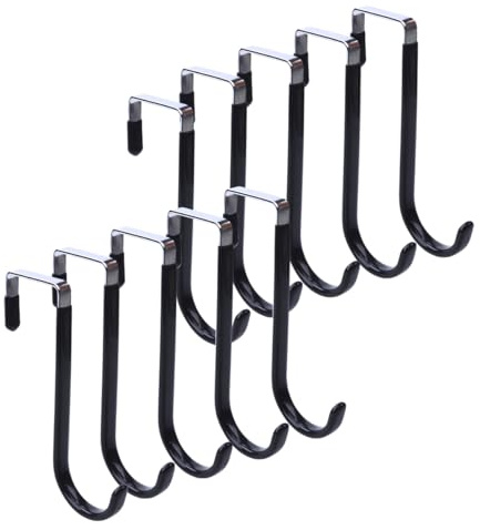YAVO-EU Türhaken zum Einhängen, 10 Stück Robuste Edelstahl Kleiderhaken zum Aufhängen von Handtücher Mänteln Kleidung Hüten, Verwendbar Ohne Bohren (Black)