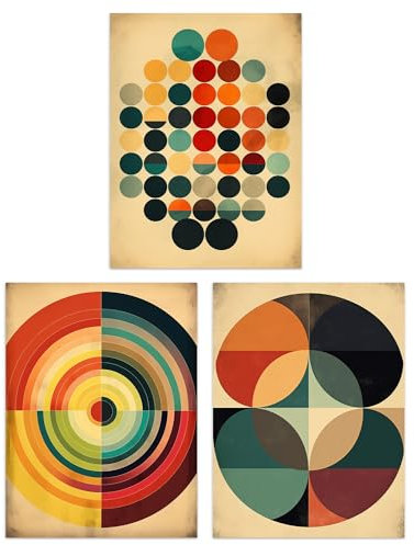 Artery8 Set of 3 Bauhaus Mid Century Modern Abstract Geometric Concentric Circles Aesthetic Unframed Wall Art Living Room Poster Prints Pack