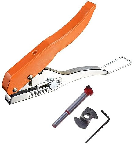 rockible Einzellocher, Locherwerkzeug, mit Skala, handgehaltene Metall-Lochzange, Kantenanleim-Stanzzange für Spanplatten, PVC-Karte, 15mm mit Bohrer