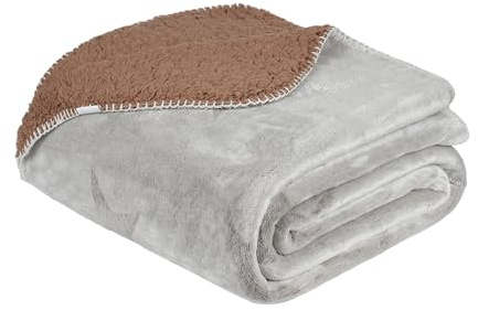 Manta Sherpa Polar Gruesa y Cálida para Sofá y Cama – Blanket Reversible con Franela Suave y Borreguito - Cobija Ideal para Invierno, 100% Microfibra Esponjosa ( Color Estrellas Marron, 130x160cm )