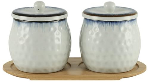 DOCIM Sucrier, sucrier Japonais, sucrier en céramique avec Couvercle, sucrier pour la Maison et la Cuisine,2pcs,#B