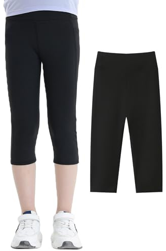 SEAUR Leggings de Sport Fille 4-12 Ans 3/4 Long Legging Yoga Ballet Gymnastique Enfant Fille Sport Fitness Jogging 160