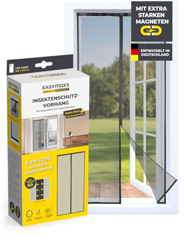 EASYmaxx Insect Protect Insektenschutzvorhang 100 x 210 cm | mit XXL-Magnetbändern | Fliegengitter Tür | Balkontür | Insektenschutz | Magnet | Fliegenvorhang