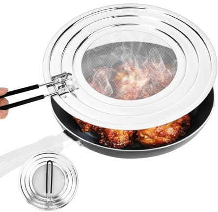 Fuutilake Spritzschutz Pfannen, 3-in-1 Edelstahl Spritzschutz für Pfannen Ø 20, 24 und 28 cm Universelle Spritzschutzvorrichtung zur Verhinderung von Fett- und Wasserspritzern mit Klappbarem Griff