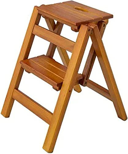 Tritthocker, klappbarer Tritthocker aus Holz, tragbarer Leiterstuhl, multifunktionaler Trittleiter/Treppenstuhl für die Heimbibliothek, 2/3 Stufen (Holzfarbe, 2 Schichten)