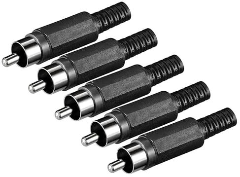 goobay 5 Stück Audio-Stecker Cinch-Stecker zum Löten mit Kabelschutz, Schwarz