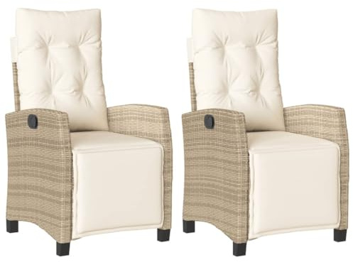 vidaXL Justerbara trädgårdsstolar 2 st med fotstöd beige konstrotting