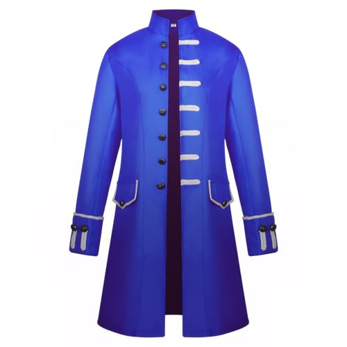 Manteau steampunk pour homme, veste frack d'Halloween, style médiéval, vintage, victorien, gothique, costume d'Halloween, carnaval, cosplay (Bleu, XL)