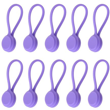 sourcing map 10Pcs Silicone Magnetic Cable Ties, Reusable Twist Ties USB Cable Organizer for Cord Management, Bundling, Fridge Magnets, Book Markers, Purple
