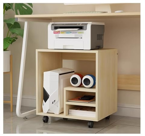 FENGJISUN DruckerstäNder Druckertisch Druckerständer Aus Holz Mit Rollen, Druckerwagen, Bürotisch Unter Drucker, Kopierer, Scanner, Druckerregal, Lagerregal Druckerschrank(Light Walnut)