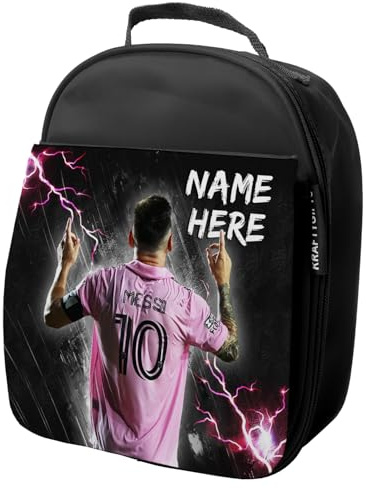 KRAFTYGIFTS Personalised Messi Lunch Bag Miami Football Legend Boys School Nursery Insulated Lunchie Box Lunchbox Snackbox NL47