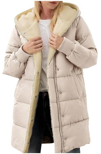 OVARA Abrigo largo acolchado con forro polar para mujer, abrigo grueso acolchado con capucha, talla grande, chaqueta térmica acolchada para mujer, abrigo cómodo y cálido para mujer