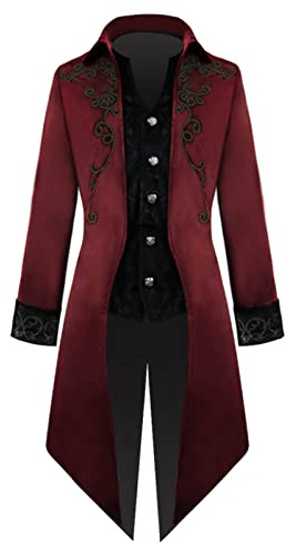 Steampunk Jacke Herren Renaissance Mantel Herren Schwarz Rot Gothic Gehrock Mittelalter Halloween Frack Herren Kostüm Jacken Einreiher Viktorianischen Vintage Anzug Trenchcoat Karneval