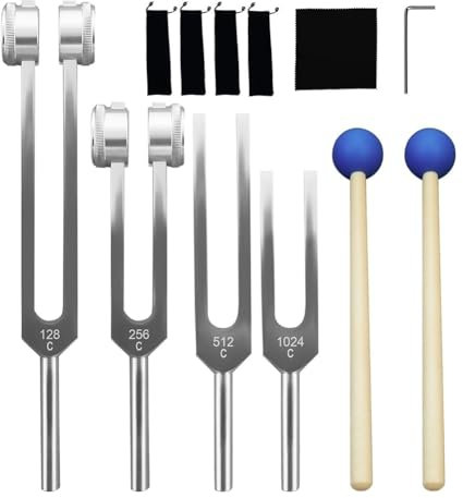 Kueohse Stimmgabelsatz Aus Aluminiumlegierung, 128 Hz, 256 Hz, 512 Hz, 1024 Hz Stimmgabeln für Klang-Yoga-Entspannung