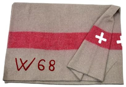 Couverture en laine suisse - Motif rayures et croix - Douce et durable - 200 x 150 cm - Poids : 2 kg - Parfaite pour les aventures en plein air, le camping, la randonnée, les urgences, confortable et