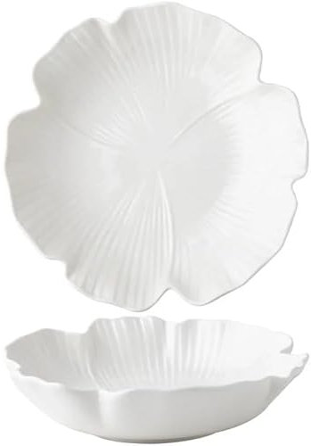 NEBE Assiette Assiettes à dîner en céramique de Cuisine Nordique, Assiettes à Fleurs en Relief Blanches, Assiettes à Salade, Nourriture Soupe pâtes dîners, Plats Bol Vaisselle Vaisselle