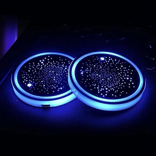 Lot de 2 dessous de verre LED pour voiture – 6,8 x 6,8 x 1 cm – Porte-gobelet à LED pour voiture, dessous de verre LED, porte-gobelet de voiture, lumières LED pour porte-gobelet de voiture, lumières