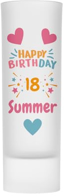 18th Birthday Gift - Personalised 18th Birthday Shot Glass for Girls, Age 18, 3oz Frosted Glass (Hearts & Stars)