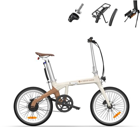 ADO AirCarbon Electric Bike Folding, 20 EBike for Adults, Ultra Light Weight 14.5 KG Electric Bicycle, Belt Drive/Bafang Motor/ECO and SPORT Mode/Anti-theft GPS/LCD/APP/Range Up To 100KM (Khaki)