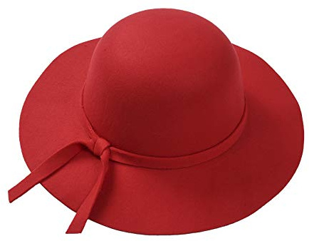 DELIMALI Retro-Fedora-Hüte für Kinder, Mädchen, einfarbig, breite Krempe, Filz, Bowler-Schlapphut, Vintage-Schleife, Eimerkappen für Herbst und Winter, rot (a), 3-8 Jahre
