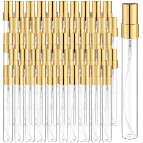 50 pezzi di flaconi di vetro spray da 10 ml/0,34 fl.oz. con nebbia fine, mini flaconi spray trasparenti ricaricabili vuoti, flaconi di profumo per campioni di liquido cosmetico, per aerosol