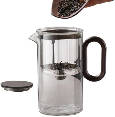 Glass Teapot with Magnet Filter, Tea Infuser Pot with Wood Handle, Clear Water Separation Kettle for Men, Women, Adults, Home, Gifting, 5.87 x 3.23 inches