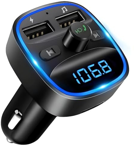 FM Transmitter, Bluetooth Wireless Radio Adapter Car Kit with 2 USB Ports Car Charger MP3 Player Support TF Card & Disk
