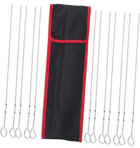 GANAZONO 12Pièces Brochettes Inoxydable Plates pour Barbecue avec de Rangement Longs Bâtons de Grillage Réutilisables pour Viande Crevettes et Légumes