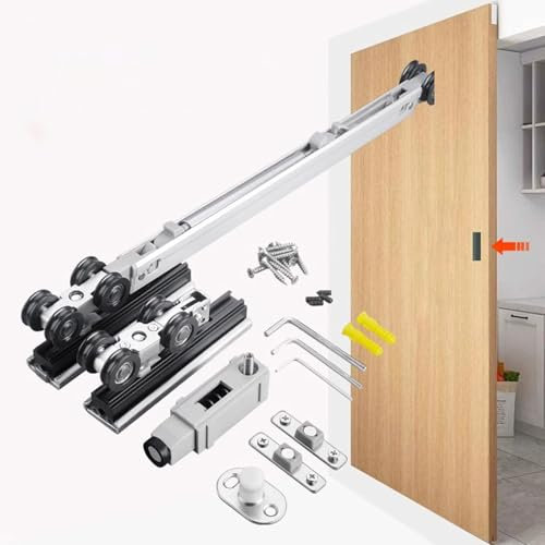 HWLL Sliding Door Kit Push-type Pocket Door Sliding Track, Soft Close Hidden Door Guide Hardware Kit, Top Hung Aluminum Box Rail Track for Closet Bedroom Pantry(Silver,168 cm/66.0 inch)