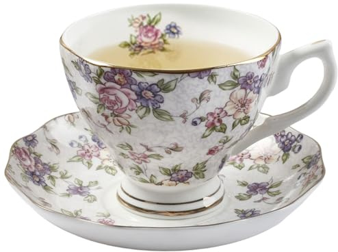 NASSMOSSE Bone China Tea Set, Elegant Floral Tea Cup and Saucer, Practical Dining Tableware for Home Kitchen, Ideal Gifts