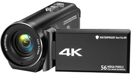 ZGJIAJU Videocamera for Vlogging 4K Ultra HD 56MP 30FPS Videocamera Impermeabile con Zoom Digitale 18X