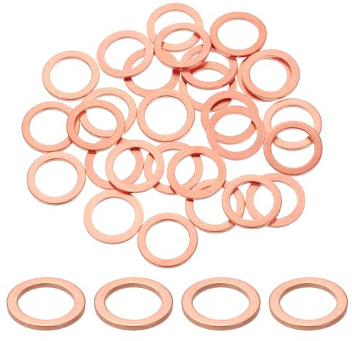 sourcing map 100 Stück M14 flache Unterlegscheiben, Kupfer-Dichtungsringe, 14 mm Innendurchmesser, 20 mm Außendurchmesser, 1,5 mm Dicke, Kupfer-Unterlegscheiben, metrische Dichtung für