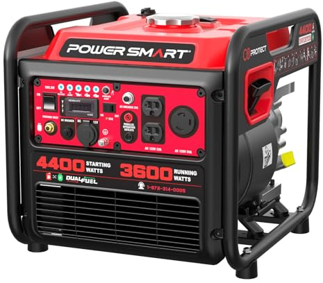 4400-Watt Dual Fuel Portable Inverter Generator, PowerSmart Gas Powered, CO-Sensor, Lightweight & Quiet for Home Use and Emergency Backup, Camping, EPA Compliant