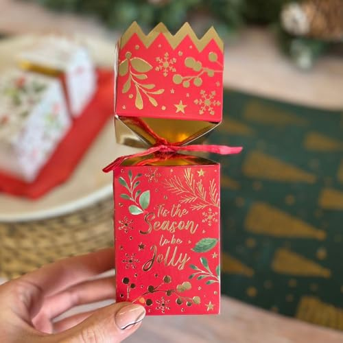 Quadratische Rotkehlchen-Weihnachts-Knallbonbons x 4 – einzigartiges Design, festliche Tischdekoration für Feiertage