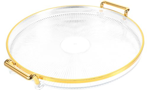 Mipcase Vassoio Rotondo in Plastico Design a Righe Trasparente ed Eleganti Bordi Dorati, Versatile e Facile da Pulire, per Casa e Uso Quotidiano