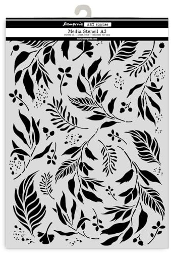 Stamperia - Big Stencil A3 for Scrapbooks, Albums, Cards, Bullet Journalling, and More, Flexible Material, Easy to Clean, Perfect for Hobbies, Crafts and Gifting (Art Stories, Leaves)