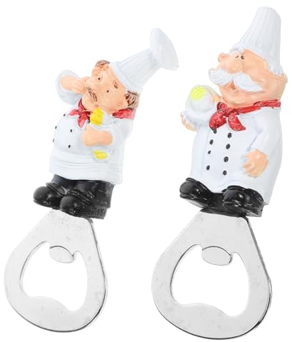 Toyvian 2pcs Multifunctional Resin Bottle Openers with Cartoon Chef Design, Magnetic Fridge Magnets, Easy to Attach, Classic Retro Style for Home Use and Club