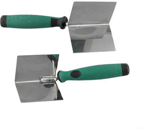 Paleta de esquina de acero inoxidable para paneles de yeso y hormigón, herramienta de enlucido de ángulo de 90 grados con mango de goma antideslizante, interno y externo (1 juego)