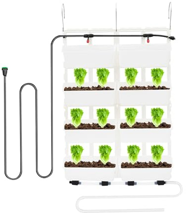 Dokiiovo Hängende Vertikale Wand Pflanze, Vertikaler Garten Pflanzenwand mit 8 Taschen, Pflanztaschen Hängend mit Tropfbewässerung und Drainageset für Garten Balkon (Halbtransparent)