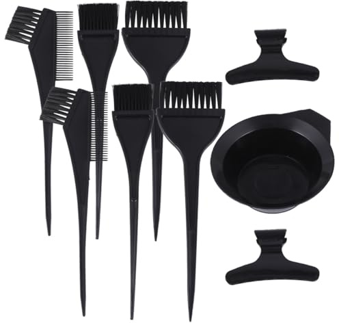 PRETYZOOM Kit de Tinte Cabello de 9 Piezas Cepillos y Cuenco de Plástico Negro, Superficie Lisa y Fácil de Limpiar para Uso Profesional Coloración
