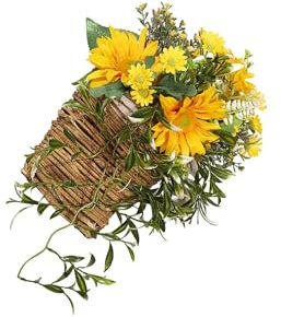 rongweiwang Farmhouse Style Hanging Basket Decor Flowers Rustic Beauty For Front Door Spring Flower Basket Wreath Front Door Hanging