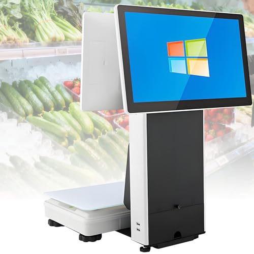 LMzythrop Registrierkassen für Kleine Läden Mit Mehrere Anschlüsse,15,6-Zoll-Doppelseitiges Display,8GB+128GB,Verstellbarer Bildschirmwinkel,Registrierkassenwaage Mit 58mm Drucker