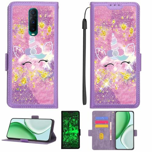 Kinetijy Coque Compatible pour Oppo R17 Pro Coque Étui Housse Case Support [avec Film Protecteur HD d'une dureté de 9H] [Blocage RFID][Paillettes dorées + Brillantes] LPT-DJS