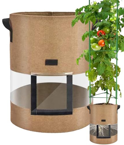 Grow Bag – 10 gallon ventilerande växtbehållare, tygkruka med handtag rothälsoventilation | robusta trädgårdsredskap av non-woven tyg för skörd av potatis och pepparörter, BRUN, Siehe Beschreibung, Se