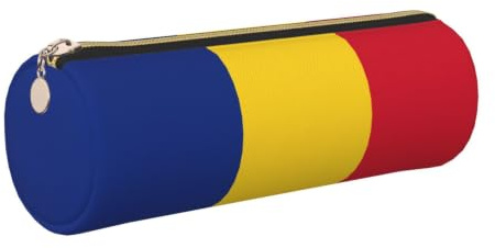 Yyoretp Flag of Romania Print Leather Pencil Pouch Cosmetic Makeup Case Pen Office Stationery Markers Bag.
