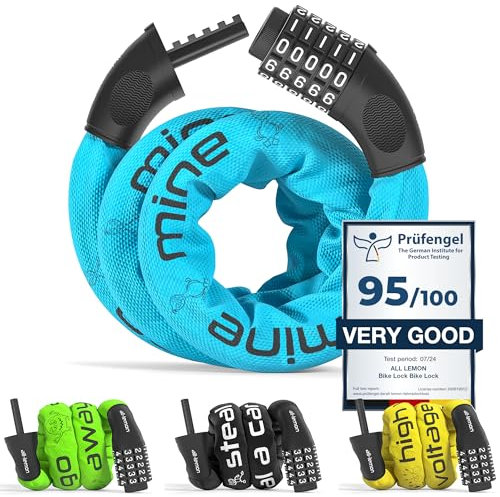 Bike Chain Lock & Extra Strong Heavy Duty Steel | Long High Security Cable Combination Code: Bicycle Motor Cycling, Door Gate Fence Outdoor Wheel Cycle Safety Theft Protection, 5-Digit Figures Secure