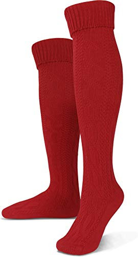 Circle Five Lange Trachtensocken Trachten Strümpfe für Lederhosen Kniebund Socken Natur Farbe Rot Größe 35/38