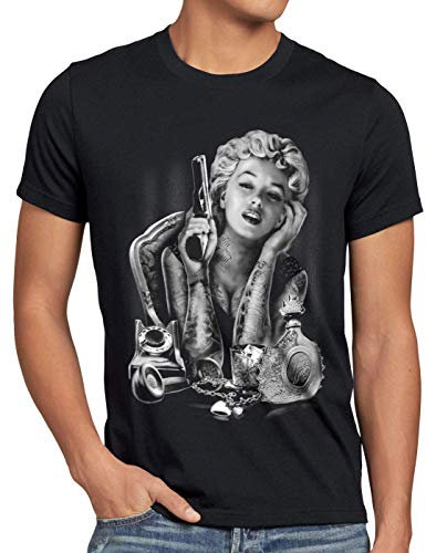 style3 Marilyn Tattoo Heartbreaker Herren T-Shirt Rock Monroe tätowiert Biker usa, Größe:5XL, Farbe:Schwarz