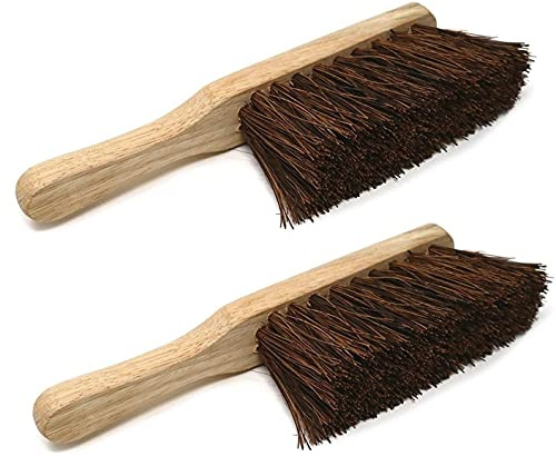 Srendi® Large Strong Metal Dustpan and Brush Set Soft or Stiff Brush Black Dust Ash Pan Coco Fibre Hand Brush Heavy Duty Solid FSC Wood, Sweeping and Scrubbing Wooden Brushes (Set of 2 Brush Hard)