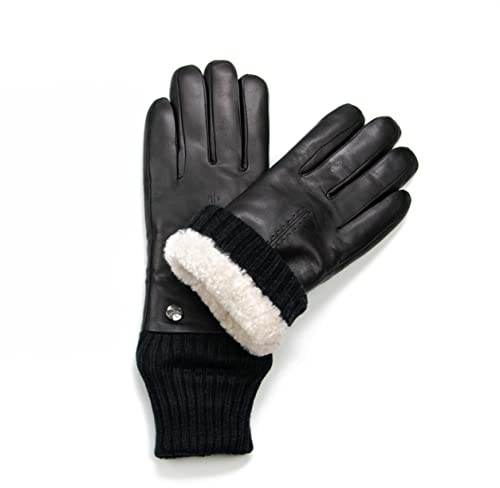 Hand Gewand by Weikert Damen Lederhandschuhe aus Lammnappa gefüttert mit Merino Lammfell, Mit Strickbund am Handgelenk – noch wärmer, Damen Lammfellhandschuhe